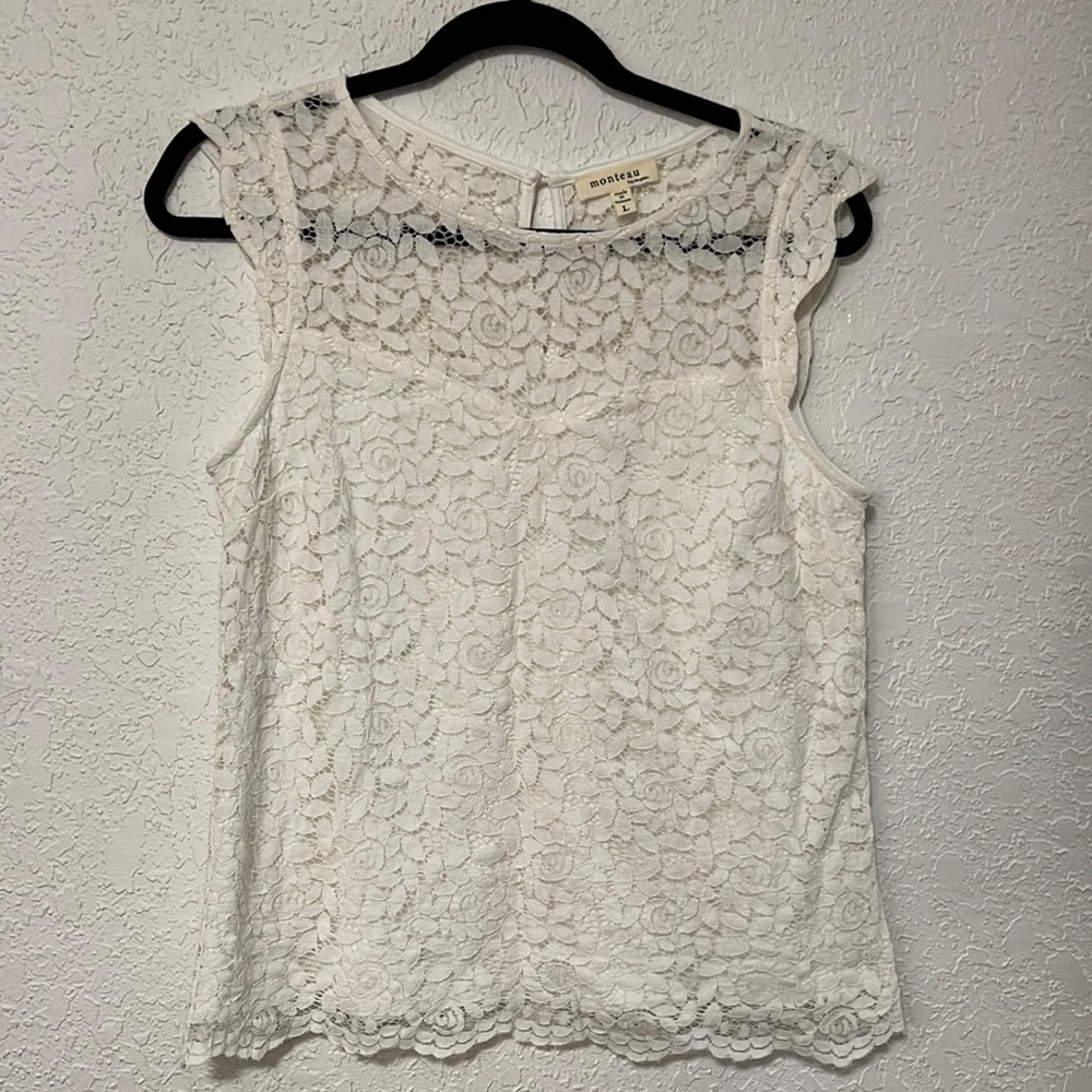 Large Monteau Woman’s Dress Shirt | Off White Lace and Slip